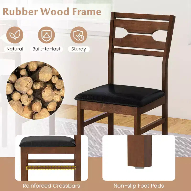 Dining Chair Set of 2 w/ Rubber Wood Frame Padded Seat Curved Backrest