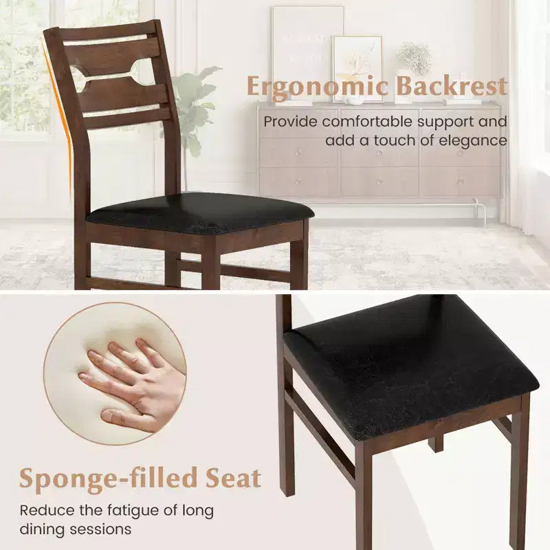 Dining Chair Set of 2 w/ Rubber Wood Frame Padded Seat Curved Backrest