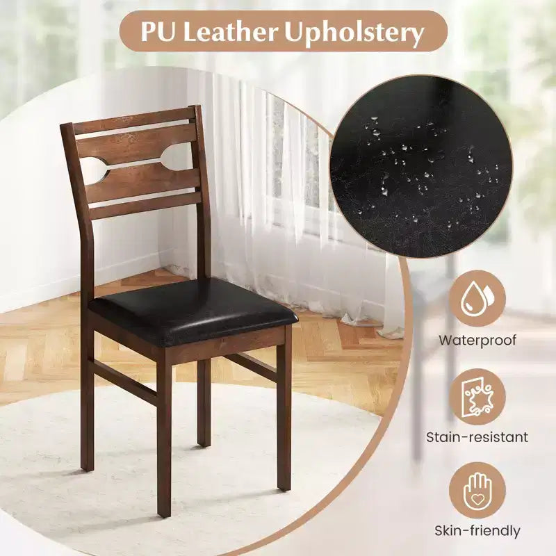 Dining Chair Set of 2 w/ Rubber Wood Frame Padded Seat Curved Backrest
