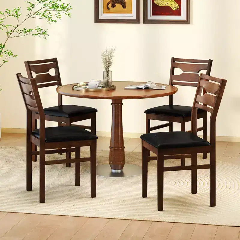 Dining Chair Set of 2 w/ Rubber Wood Frame Padded Seat Curved Backrest