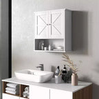 Farmhouse Bathroom Medicine Cabinet, Wall Cabinet with Barn Doors and Adjustable Shelf for Laundry Room