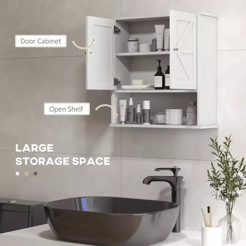 Farmhouse Bathroom Medicine Cabinet, Wall Cabinet with Barn Doors and Adjustable Shelf for Laundry Room
