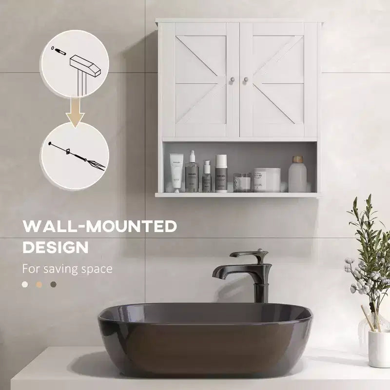 Farmhouse Bathroom Medicine Cabinet, Wall Cabinet with Barn Doors and Adjustable Shelf for Laundry Room
