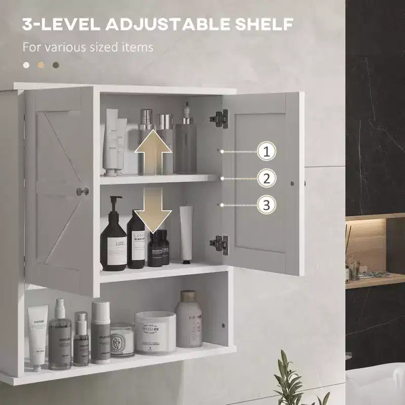 Farmhouse Bathroom Medicine Cabinet, Wall Cabinet with Barn Doors and Adjustable Shelf for Laundry Room