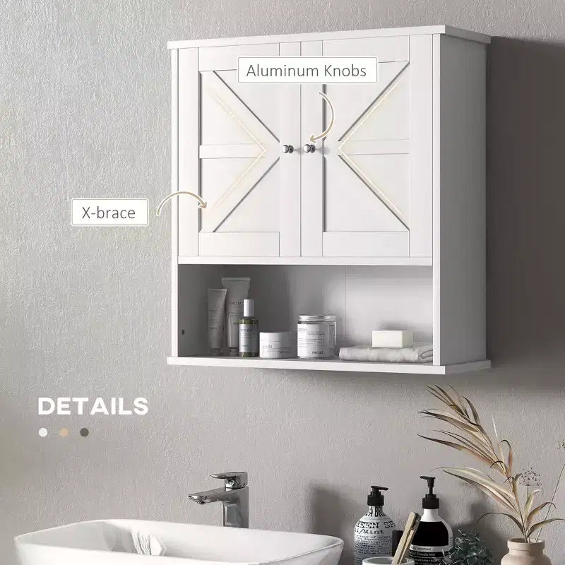 Farmhouse Bathroom Medicine Cabinet, Wall Cabinet with Barn Doors and Adjustable Shelf for Laundry Room