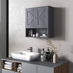 Farmhouse Bathroom Medicine Cabinet, Wall Cabinet with Barn Doors and Adjustable Shelf for Laundry Room