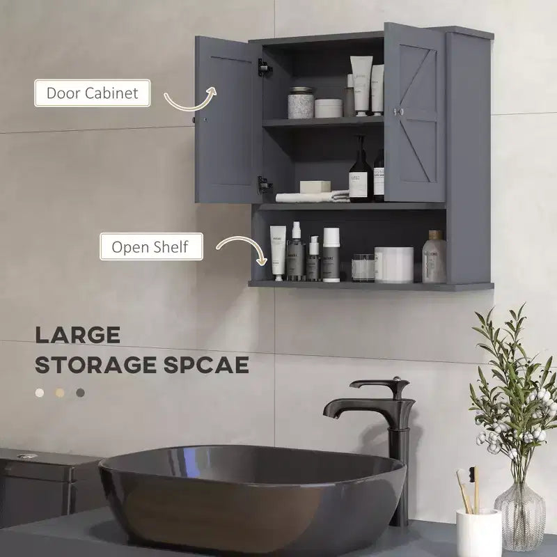 Farmhouse Bathroom Medicine Cabinet, Wall Cabinet with Barn Doors and Adjustable Shelf for Laundry Room
