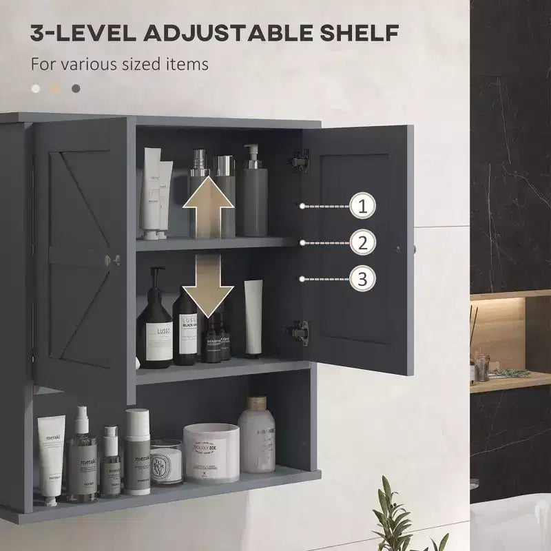 Farmhouse Bathroom Medicine Cabinet, Wall Cabinet with Barn Doors and Adjustable Shelf for Laundry Room