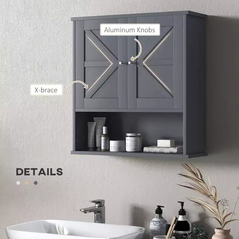 Farmhouse Bathroom Medicine Cabinet, Wall Cabinet with Barn Doors and Adjustable Shelf for Laundry Room