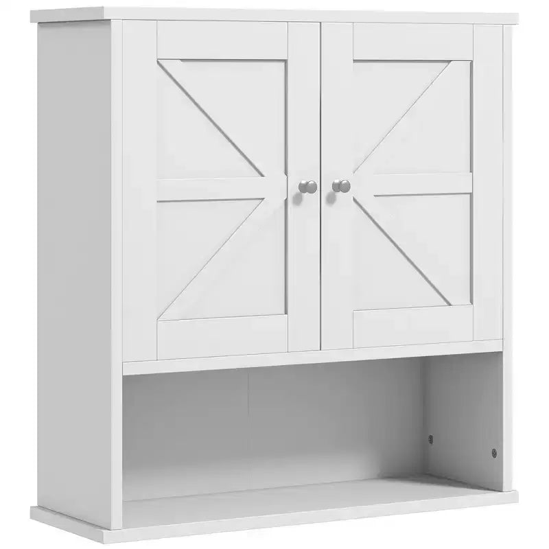 Farmhouse Bathroom Medicine Cabinet, Wall Cabinet with Barn Doors and Adjustable Shelf for Laundry Room