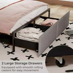 Queen Size Bed Frame w/ 2 Storage Drawers LED Lights Slats Support Modern