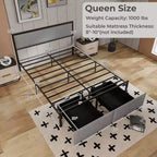 Queen Size Bed Frame w/ 2 Storage Drawers LED Lights Slats Support Modern
