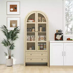70.28in Tall Arched Kitchen Storage Display Cabinet, Farmhouse Pantry with Adjustable Shelves, Versatile Cupboard for Dining Room Living Room