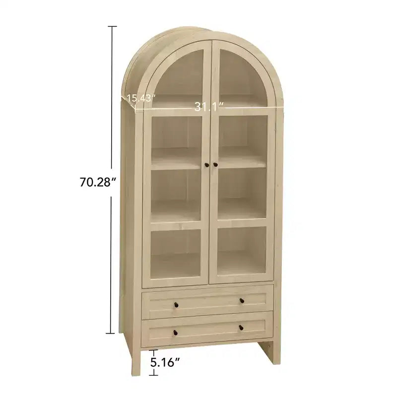 70.28in Tall Arched Kitchen Storage Display Cabinet, Farmhouse Pantry with Adjustable Shelves, Versatile Cupboard for Dining Room Living Room