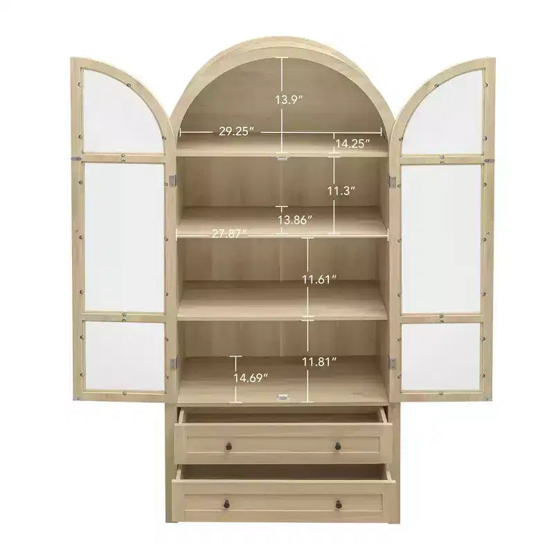 70.28in Tall Arched Kitchen Storage Display Cabinet, Farmhouse Pantry with Adjustable Shelves, Versatile Cupboard for Dining Room Living Room