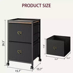 Mobile Filing Cabinet Fits Letter Size or A4, Fabric Vertical File Cabinet on Wheels, Home Office, Small Under Desk Storage Cabinet, Black