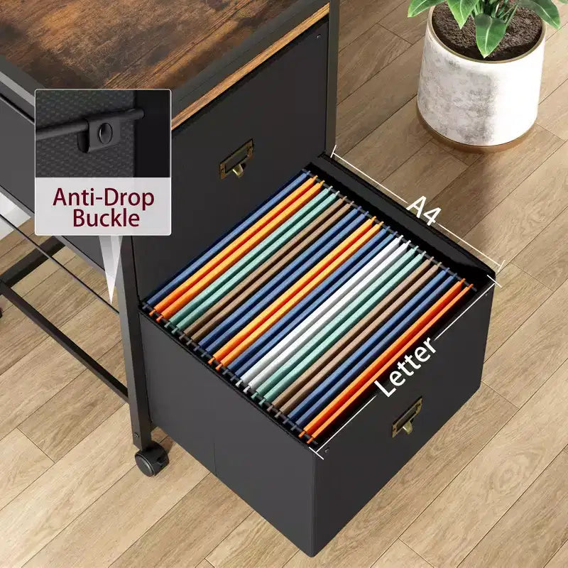 Mobile Filing Cabinet Fits Letter Size or A4, Fabric Vertical File Cabinet on Wheels, Home Office, Small Under Desk Storage Cabinet, Black