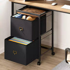 Mobile Filing Cabinet Fits Letter Size or A4, Fabric Vertical File Cabinet on Wheels, Home Office, Small Under Desk Storage Cabinet, Black