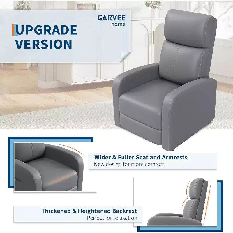 Recliner Chair for Adults,PU Leather Lazy Recliner Ergonomic Adjustable Single Sofa Enhanced with Side Pocket, Tall Back, Wide Arms Padded Seat