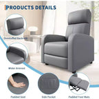 Recliner Chair for Adults,PU Leather Lazy Recliner Ergonomic Adjustable Single Sofa Enhanced with Side Pocket, Tall Back, Wide Arms Padded Seat