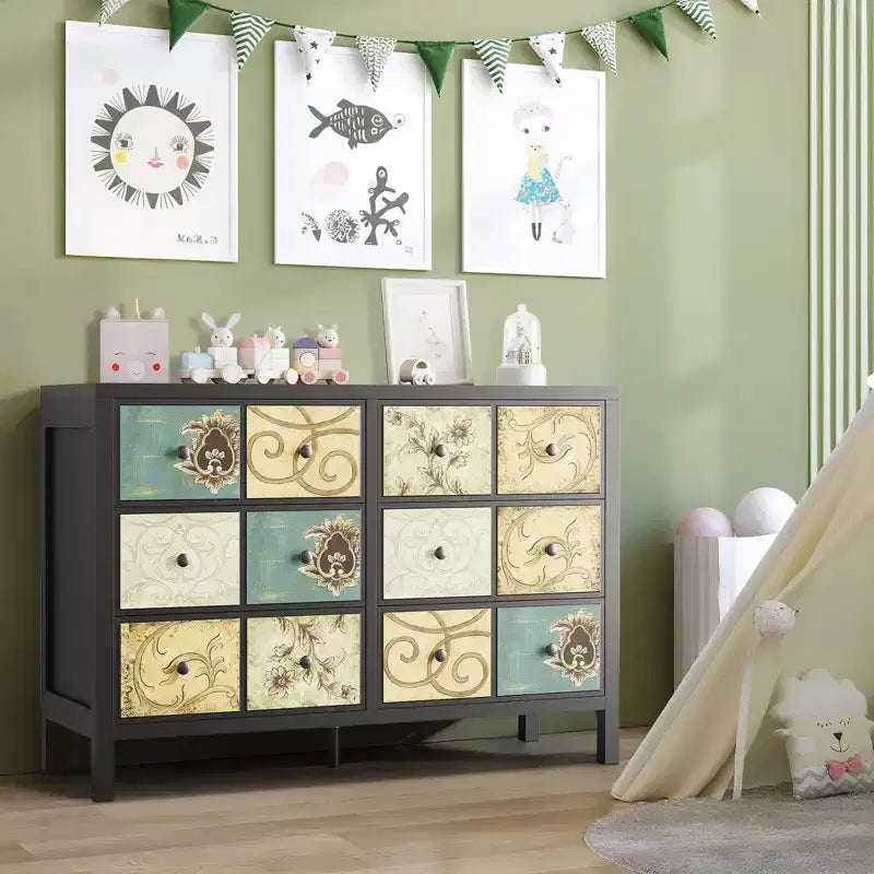 6-Drawer Wooden Dresser, Vintage-Inspired Storage Cabinet for Bedroom and Living Room