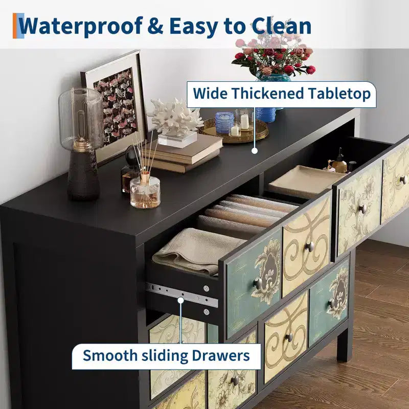 6-Drawer Wooden Dresser, Vintage-Inspired Storage Cabinet for Bedroom and Living Room