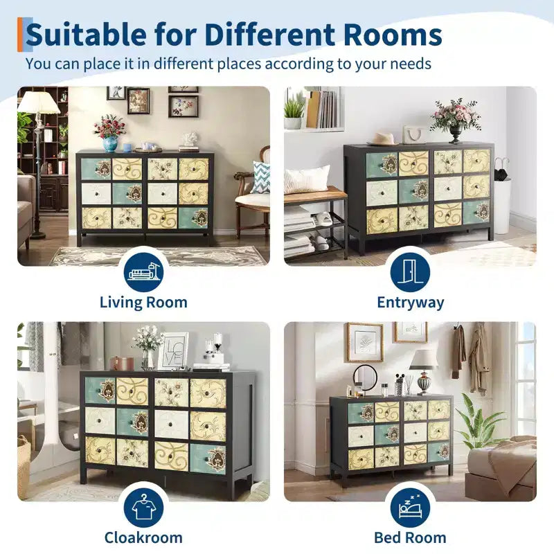 6-Drawer Wooden Dresser, Vintage-Inspired Storage Cabinet for Bedroom and Living Room
