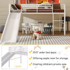 Twin Metal Loft Bed with Slide Guardrails Built-in Ladder Low Bed Frame