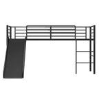 Twin Metal Loft Bed with Slide Guardrails Built-in Ladder Low Bed Frame