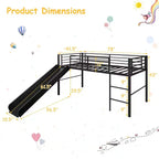 Twin Metal Loft Bed with Slide Guardrails Built-in Ladder Low Bed Frame