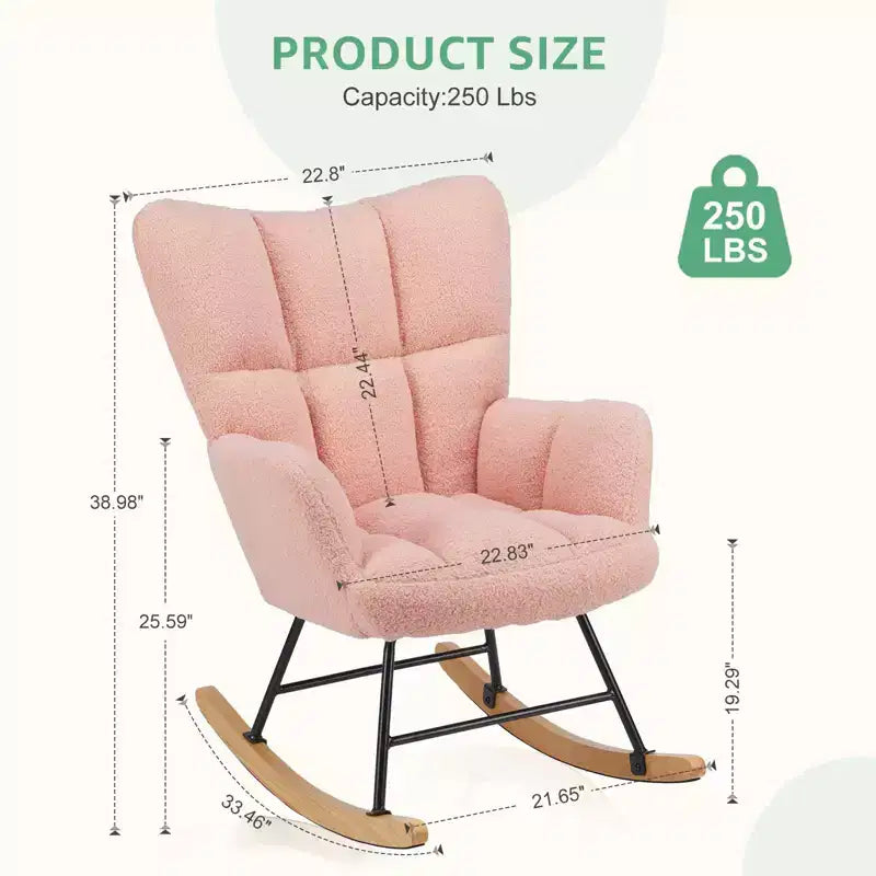 Teddy Upholstered Glider Rocker,Modern Chair with High Backrest,250lbs Capacity,Rocking Accent Chairs for Living Room,Nursery,Bedroom