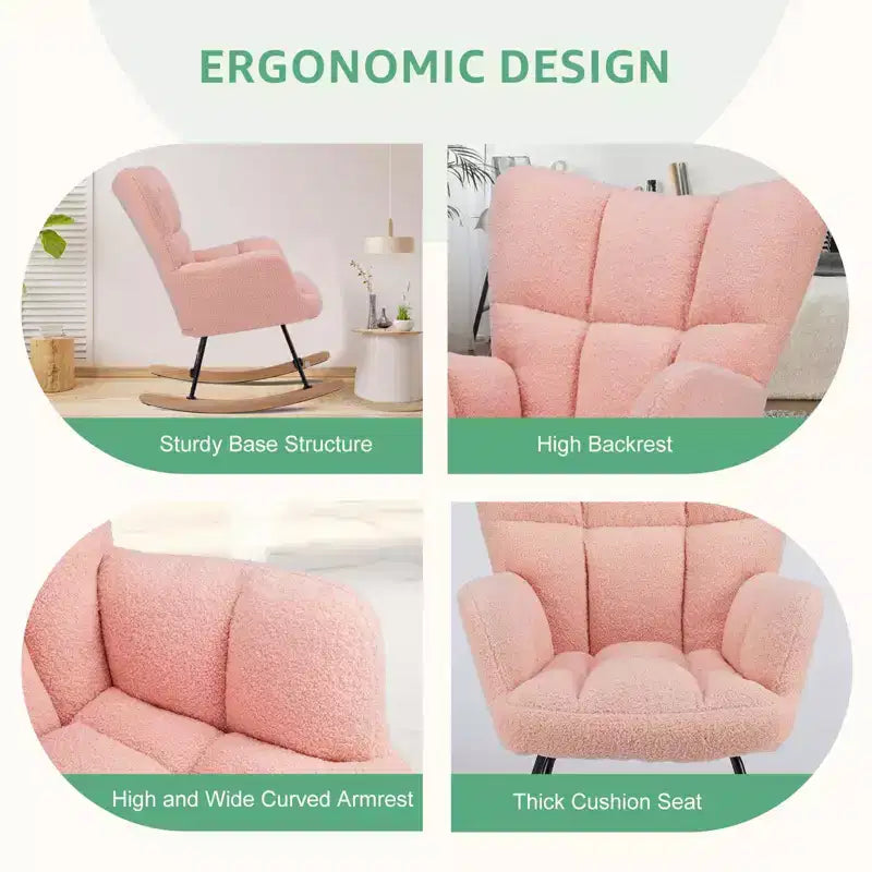 Teddy Upholstered Glider Rocker,Modern Chair with High Backrest,250lbs Capacity,Rocking Accent Chairs for Living Room,Nursery,Bedroom