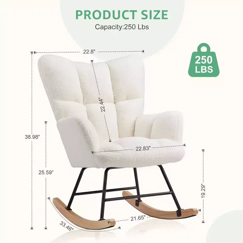 Teddy Upholstered Glider Rocker,Modern Chair with High Backrest,250lbs Capacity,Rocking Accent Chairs for Living Room,Nursery,Bedroom