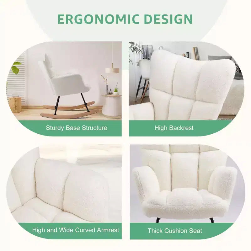 Teddy Upholstered Glider Rocker,Modern Chair with High Backrest,250lbs Capacity,Rocking Accent Chairs for Living Room,Nursery,Bedroom