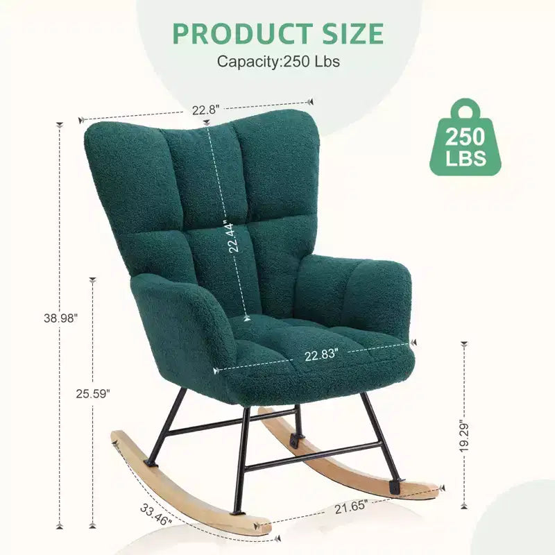 Teddy Upholstered Glider Rocker,Modern Chair with High Backrest,250lbs Capacity,Rocking Accent Chairs for Living Room,Nursery,Bedroom