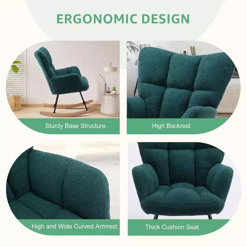 Teddy Upholstered Glider Rocker,Modern Chair with High Backrest,250lbs Capacity,Rocking Accent Chairs for Living Room,Nursery,Bedroom