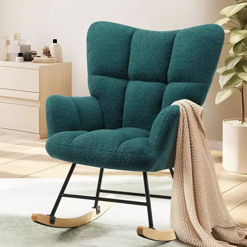 Teddy Upholstered Glider Rocker,Modern Chair with High Backrest,250lbs Capacity,Rocking Accent Chairs for Living Room,Nursery,Bedroom