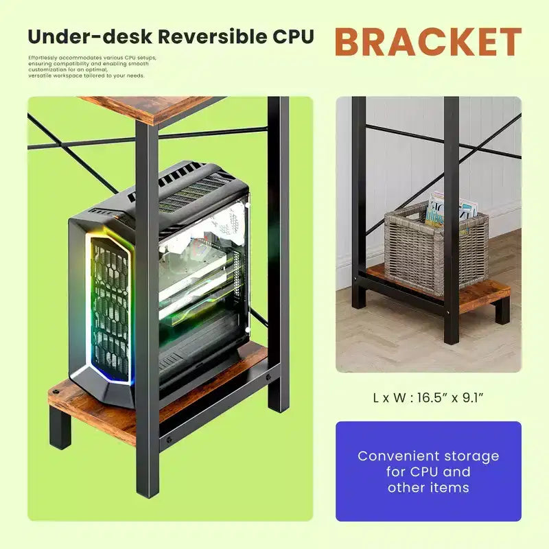 50 L-Shaped Computer Desk with Side Storage Bag,Corner Desks with CPU Stand& Metal Frame,Gaming Desk for Home Office Dorm Studying Room