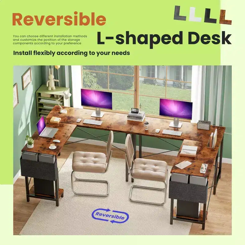 50 L-Shaped Computer Desk with Side Storage Bag,Corner Desks with CPU Stand& Metal Frame,Gaming Desk for Home Office Dorm Studying Room