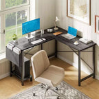 50 L-Shaped Computer Desk with Side Storage Bag,Corner Desks with CPU Stand& Metal Frame,Gaming Desk for Home Office Dorm Studying Room