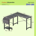50 L-Shaped Computer Desk with Side Storage Bag,Corner Desks with CPU Stand& Metal Frame,Gaming Desk for Home Office Dorm Studying Room