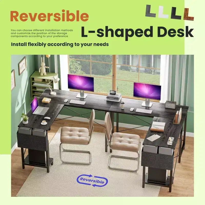 50 L-Shaped Computer Desk with Side Storage Bag,Corner Desks with CPU Stand& Metal Frame,Gaming Desk for Home Office Dorm Studying Room