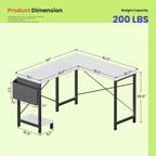 50 L-Shaped Computer Desk with Side Storage Bag,Corner Desks with CPU Stand& Metal Frame,Gaming Desk for Home Office Dorm Studying Room