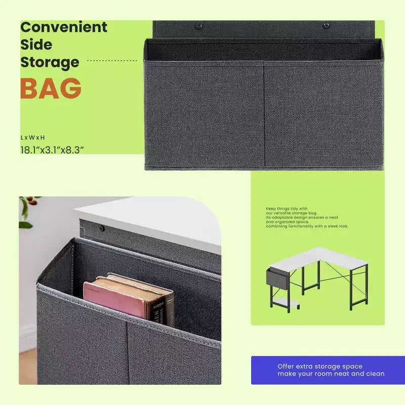 50 L-Shaped Computer Desk with Side Storage Bag,Corner Desks with CPU Stand& Metal Frame,Gaming Desk for Home Office Dorm Studying Room
