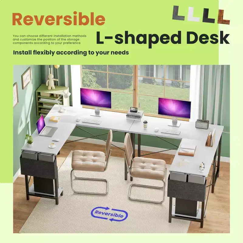 50 L-Shaped Computer Desk with Side Storage Bag,Corner Desks with CPU Stand& Metal Frame,Gaming Desk for Home Office Dorm Studying Room