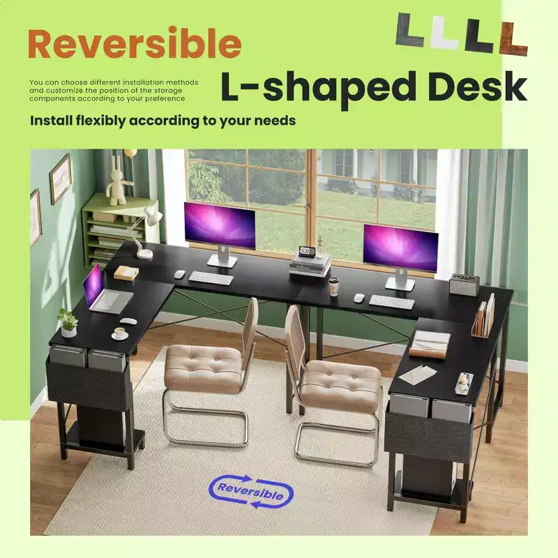 50 L-Shaped Computer Desk with Side Storage Bag,Corner Desks with CPU Stand& Metal Frame,Gaming Desk for Home Office Dorm Studying Room