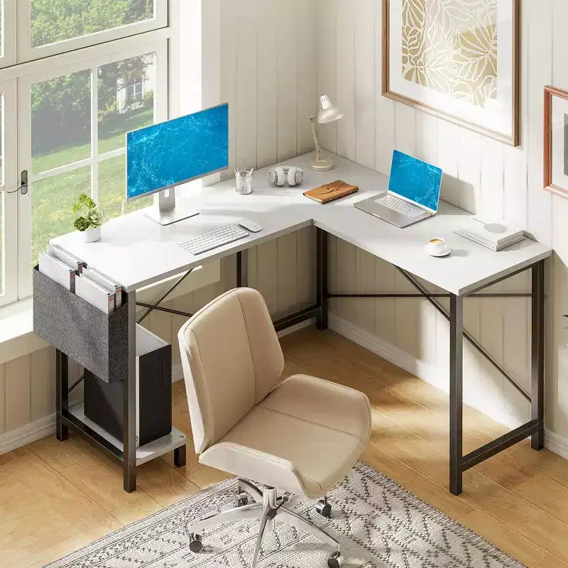 50 L-Shaped Computer Desk with Side Storage Bag,Corner Desks with CPU Stand& Metal Frame,Gaming Desk for Home Office Dorm Studying Room
