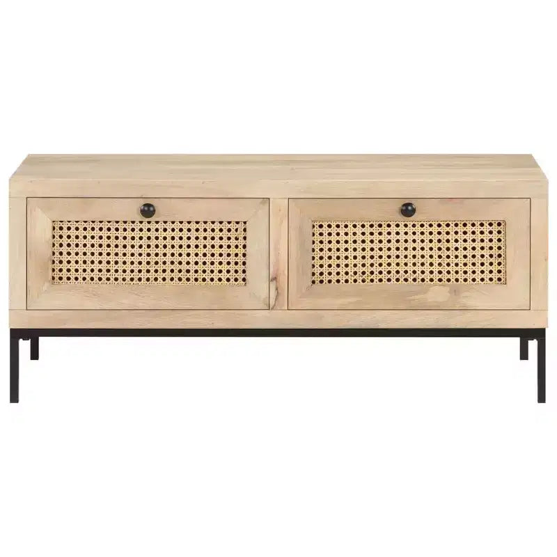 Coffee Table 35.4x19.7x14.6 Solid Mango Wood and Natural Cane