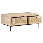 Coffee Table 35.4x19.7x14.6 Solid Mango Wood and Natural Cane