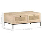 Coffee Table 35.4x19.7x14.6 Solid Mango Wood and Natural Cane